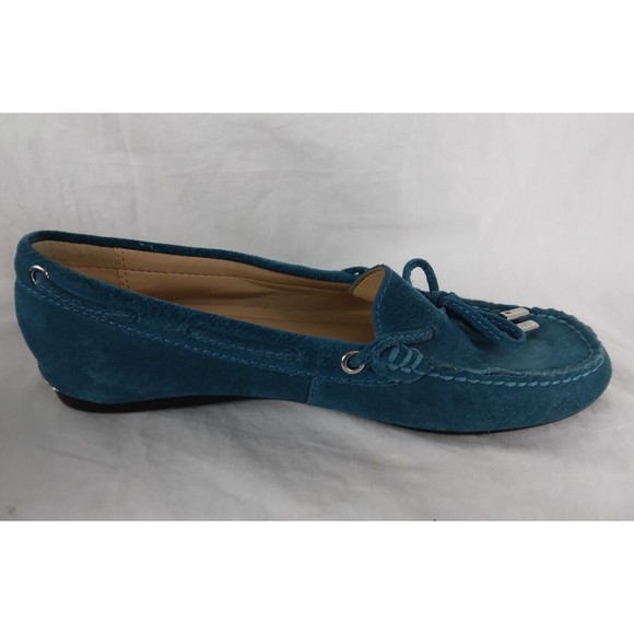 Michael Kors Sutton Leather Suede Moccasins Loafer Shoes Teal Womens Size 6 M - Picture 5 of 9